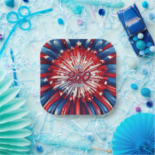 Amerika's 250e verjaardag 1776-2026 RWB-Vuurwerk Papieren Bordje