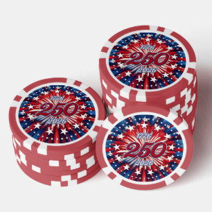 Amerika's 250e Verjaardag 1776-2026 RWB-Vuurwerk Poker Chips