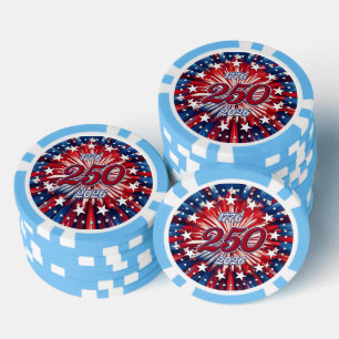 Amerika's 250e verjaardag 1776-2026 RWB-Vuurwerk Poker Chips