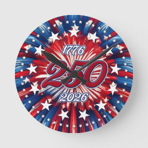 Amerika's 250e verjaardag 1776-2026 RWB-Vuurwerk Ronde Klok