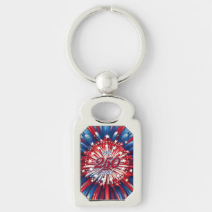 Amerika's 250e verjaardag 1776-2026 RWB-Vuurwerk Sleutelhanger