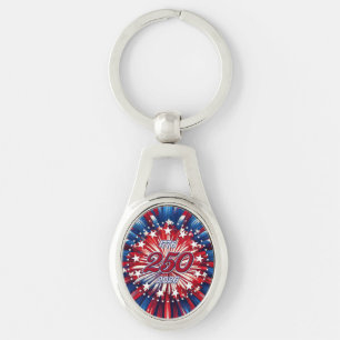 Amerika's 250e verjaardag 1776-2026 RWB-Vuurwerk Sleutelhanger