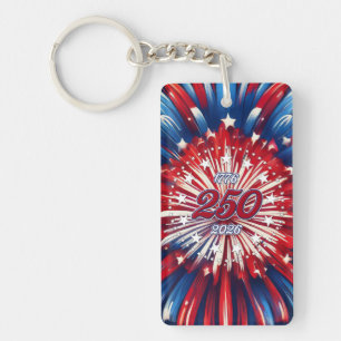 Amerika's 250e verjaardag 1776-2026 RWB-Vuurwerk Sleutelhanger