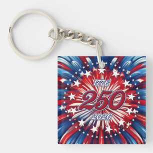 Amerika's 250e verjaardag 1776-2026 RWB-Vuurwerk Sleutelhanger