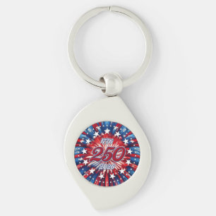 Amerika's 250e verjaardag 1776-2026 RWB-Vuurwerk Sleutelhanger