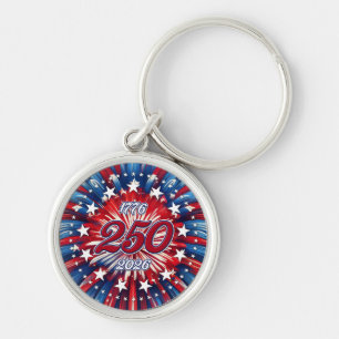 Amerika's 250e verjaardag 1776-2026 RWB-Vuurwerk Sleutelhanger