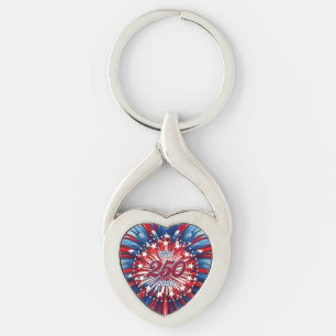 Amerika's 250e Verjaardag 1776-2026 RWB-Vuurwerk Sleutelhanger