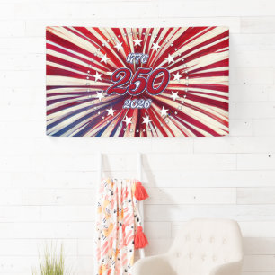 Amerika's 250e verjaardag 1776-2026 RWB-Vuurwerk Spandoek