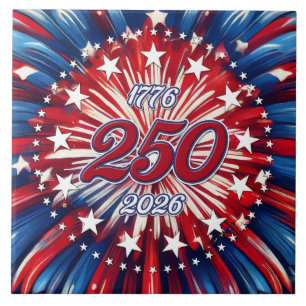 Amerika's 250e verjaardag 1776-2026 RWB-Vuurwerk Tegeltje