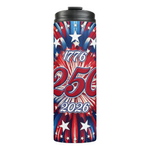 Amerika's 250e verjaardag 1776-2026 RWB-Vuurwerk Thermosbeker