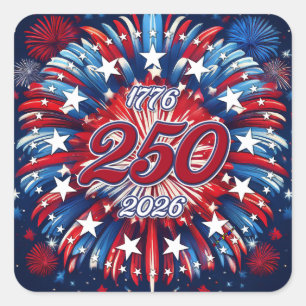Amerika's 250e verjaardag 1776-2026 RWB-Vuurwerk Vierkante Sticker