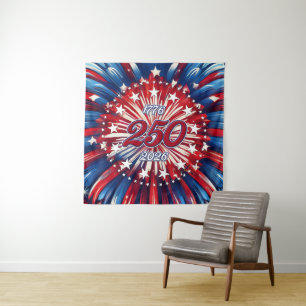 Amerika's 250e verjaardag 1776-2026 RWB-Vuurwerk Wandkleed