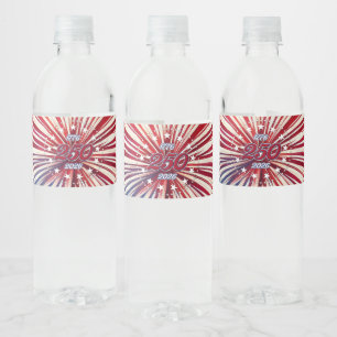 Amerika's 250e Verjaardag 1776-2026 RWB-Vuurwerk Waterfles Etiket