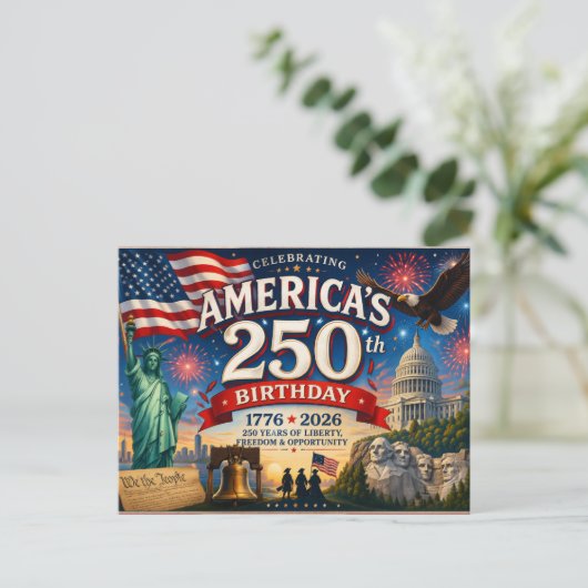 Amerika's 250e verjaardag 4 juli briefkaart (Staand voorkant)
