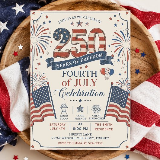 Amerika's 250e verjaardag 4 juli-feest kaart