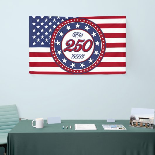 Amerika's 250e verjaardag met de vlag van de VS Spandoek (Beurs)