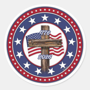 Amerika's 250e verjaardag met Rugged Cross Ronde Sticker