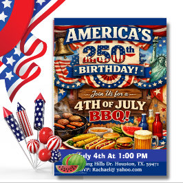 Amerika's 250e verjaardag Patriottische BBQ uitnod Kaart