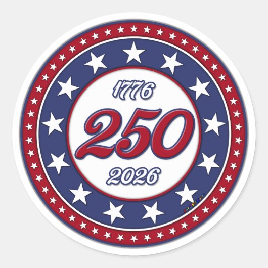 Amerika's 250e verjaardag ronde sticker (Voorkant)