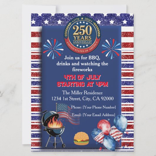 Amerika's 250e verjaardagsfeest uitnodiging (Voorkant)