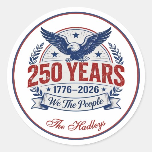 Amerika's 250e Verjaardagsnaam Ronde Sticker (Voorkant)