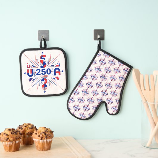 Amerika's 250ste verjaardag ovenwant & pannenlap set (Insitu(Ophanging))