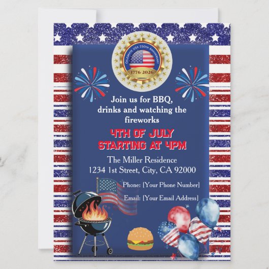 Amerika's 250ste Verjaardagsfeest Uitnodiging (Voorkant)