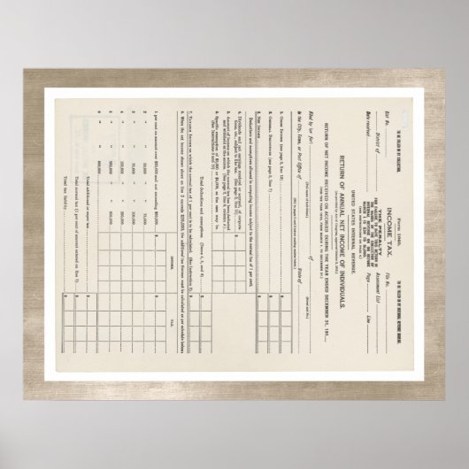 Amerika's eerste inkomstenbelastingformulier 1040 poster (Voorkant)