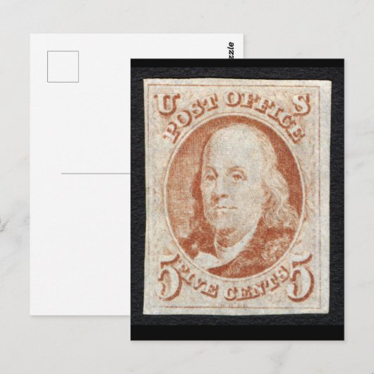Amerika's eerste postzegel - Benjamin Franklin Briefkaart (Voorkant / Achterkant)