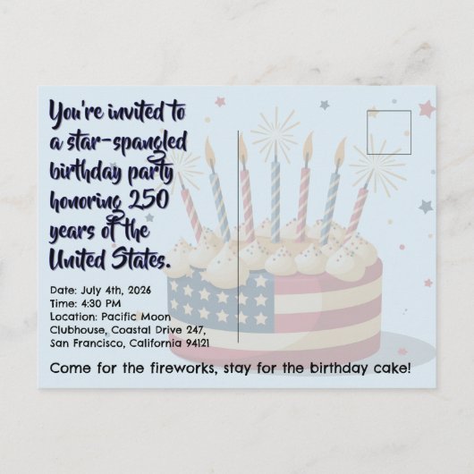 Amerika's Grote 250e Verjaardagsfeest Uitnodigings Briefkaart (Achterkant)