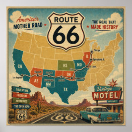 Amerika's Moederweg Vintage Kaart Poster