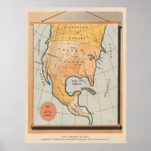 -Amerika's oom Sam Eating Cuba Map Poster