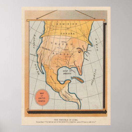 -Amerika's oom Sam Eating Cuba Map Poster (Voorkant)