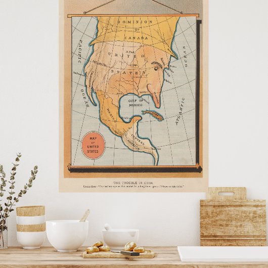 -Amerika's oom Sam Eating Cuba Map Poster (Keuken)