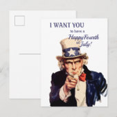Amerika's oom Sam Happy Fourth of Juli Briefkaart (Voorkant / Achterkant)