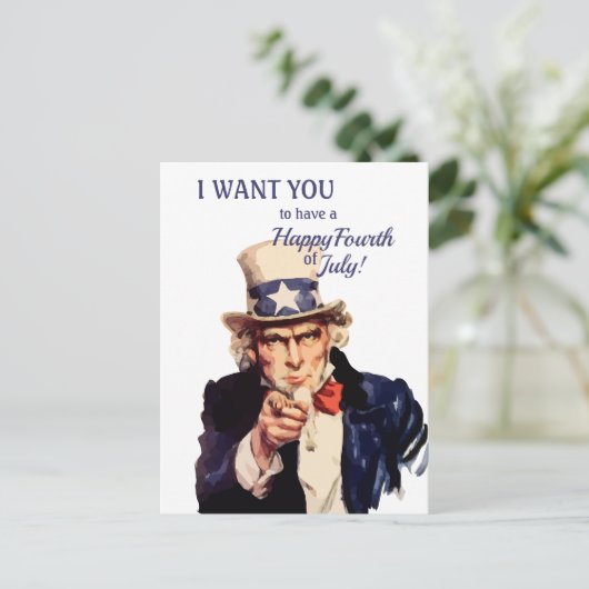 Amerika's oom Sam Happy Fourth of Juli Briefkaart (Staand voorkant)