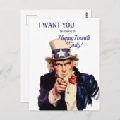 Amerika's oom Sam Happy Fourth of Juli Briefkaart (Voorkant / Achterkant)