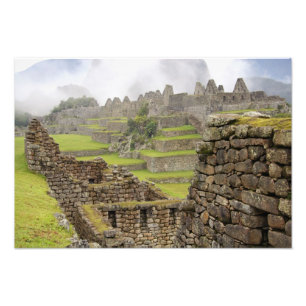 Amerika's, Peru, Machu Picchu. De oude Foto Afdruk