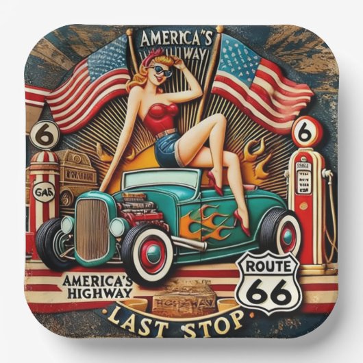 Amerika's Route 66 Papieren Bordje (Voorkant)