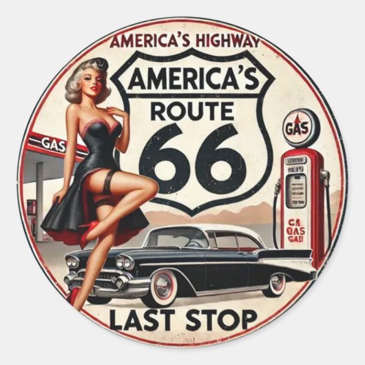 Amerika's Route 66 Ronde Sticker (Voorkant)