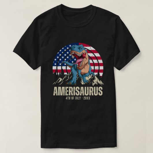 Amerisaurus 4 juli Amerikaanse vlag Patriottisch T-shirt (Design voorkant)