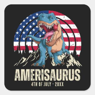 Amerisaurus 4 juli Amerikaanse vlag Patriottisch Vierkante Sticker