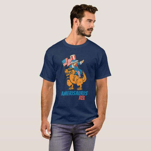 Amerisaurus Dinosaur T Rex Dabbing ome Sam 4Th O T-shirt (Voorkant volledig)