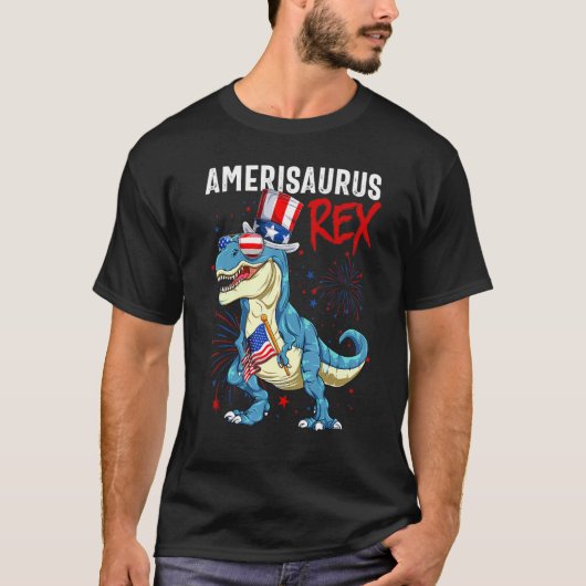 Amerisaurus dinosaurus rex jongen Kinder vuurwerk  T-shirt (Voorkant)