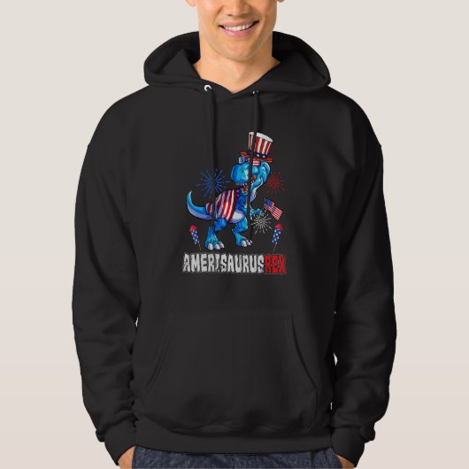 Amerisaurus Rex American Flag 4th of July T Rex Di Hoodie (Voorkant)