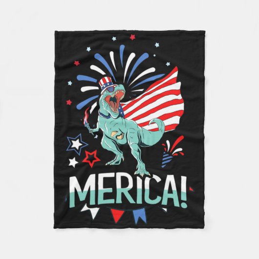 Amerisaurus Rex American Flag Independence Day Mer Fleece Deken (Voorkant)