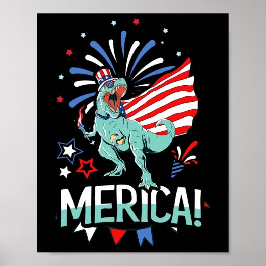 Amerisaurus Rex American Flag Independence Day Mer Poster (Voorkant)