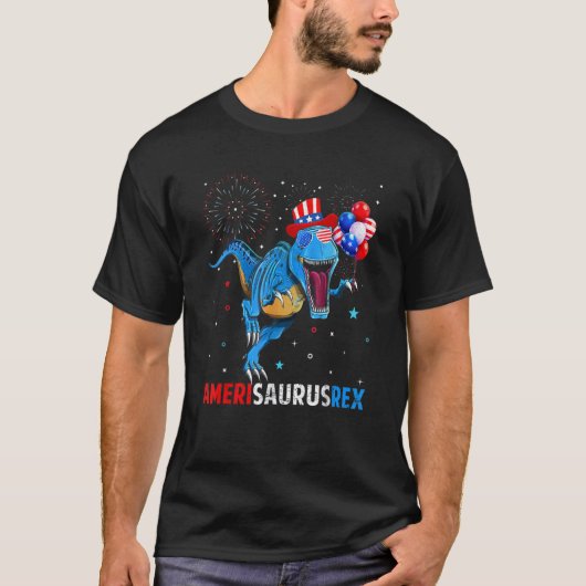 Amerisaurus rex dinosaurus juli 4th Amerika Vlag P T-shirt (Voorkant)