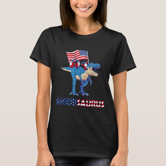 Amerisaurus Rex Grappige 4 juli Amerikaanse Vlag T-shirt (Voorkant)