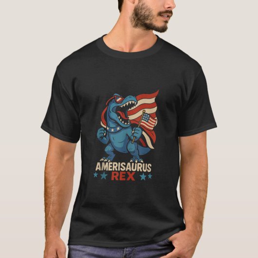 Amerisaurus Rex Grappige Patriottische Dinosaurus  T-shirt (Voorkant)